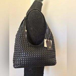 Woven Leather Hobo Bag - Black